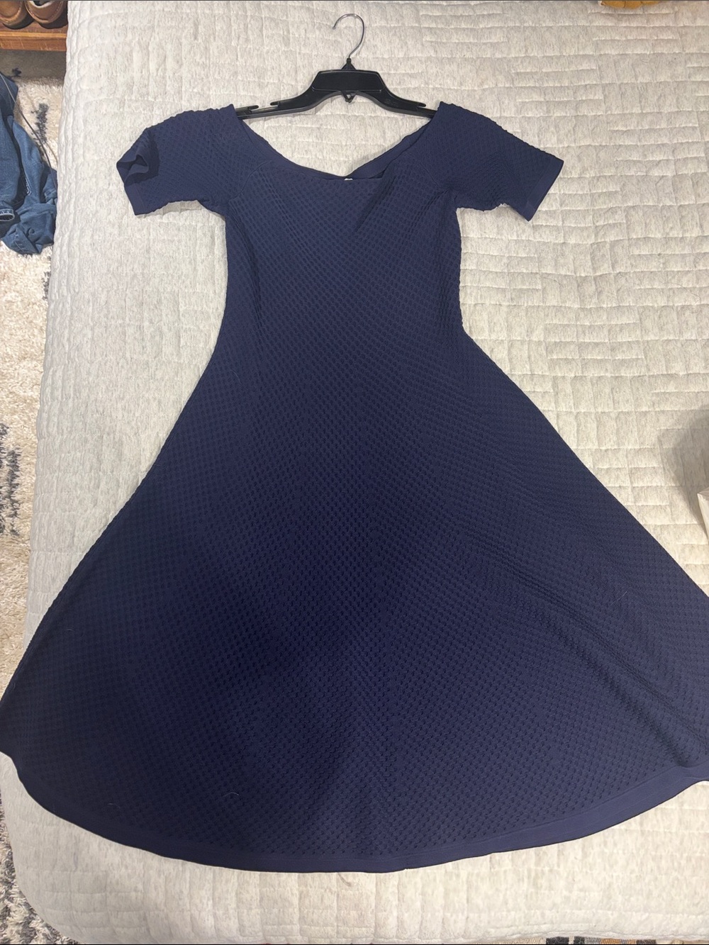 Michael Kors Collection Navy Textured Midi Fit-and-Flare Dress